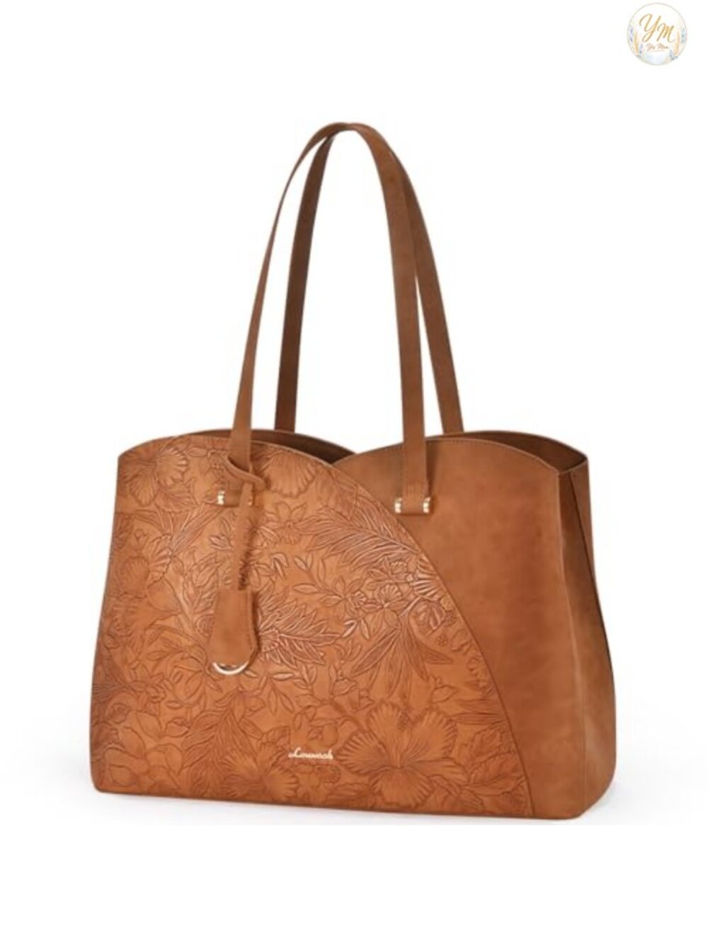 Vintage Leather Work Tote Bag for Women, 15.6 Inch Laptop Bag with Compartment